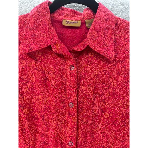 Wrangler Women's L VTG Inspired Red Floral Snap Closure Collared Shirt Western - Picture 3 of 9